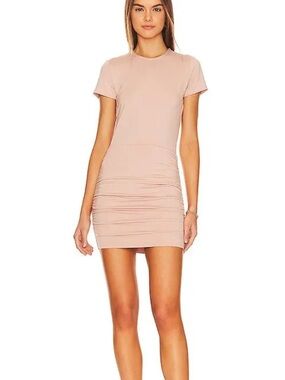 Ruched Short Sleeve Mini Dress - Blush Pink